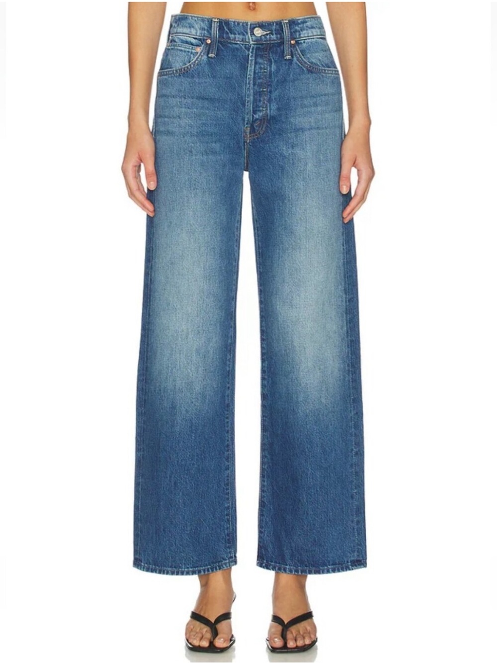 MOTHER The Dodger Button Flood Wide Leg Jeans in Green Thumb